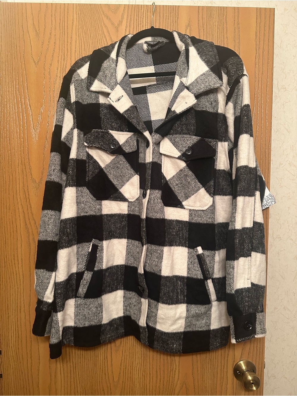 Sweet Lovely by Jen Black & White Plaid Button-Front Women's Jacket